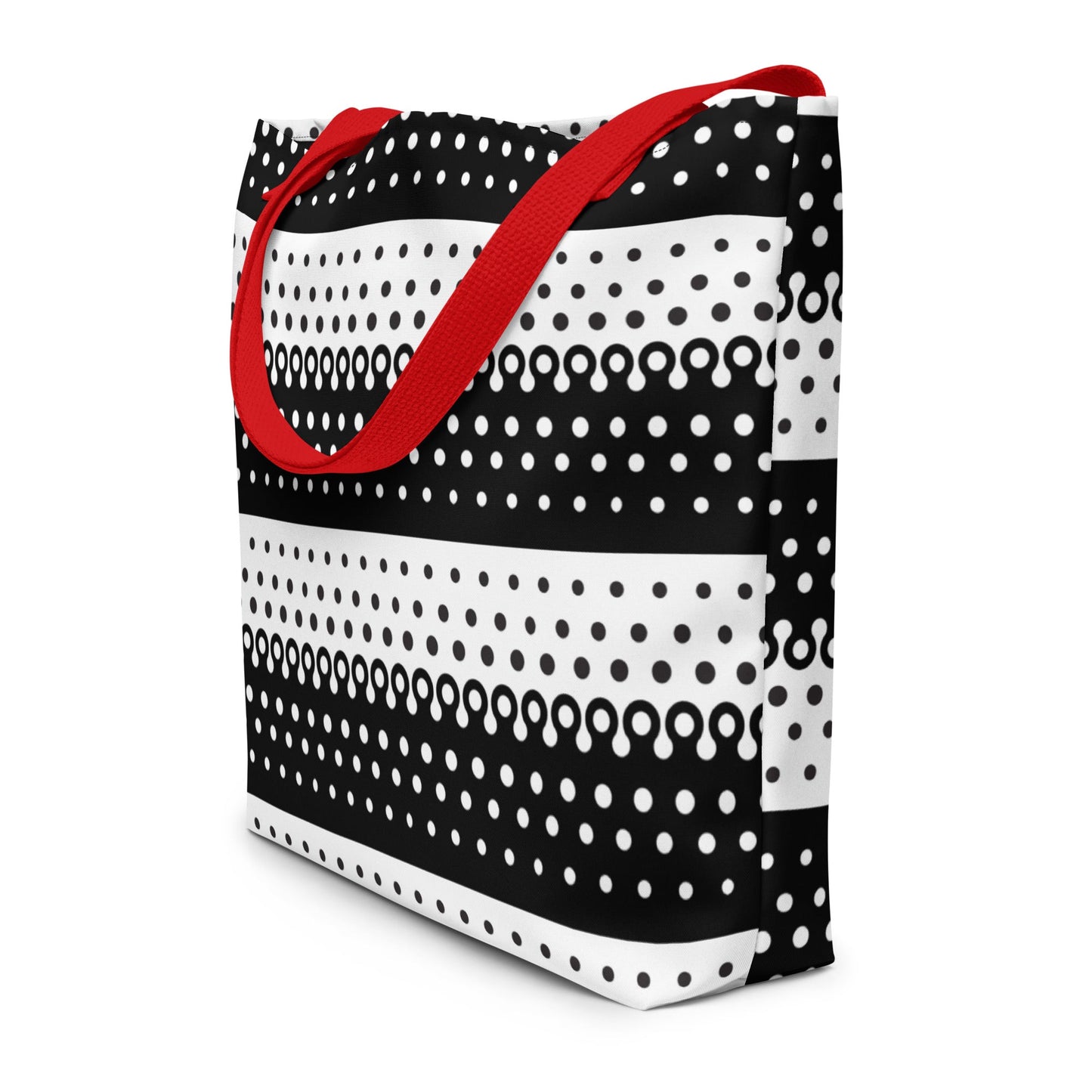 All-Over Print Large Tote Bag polka dot black and white