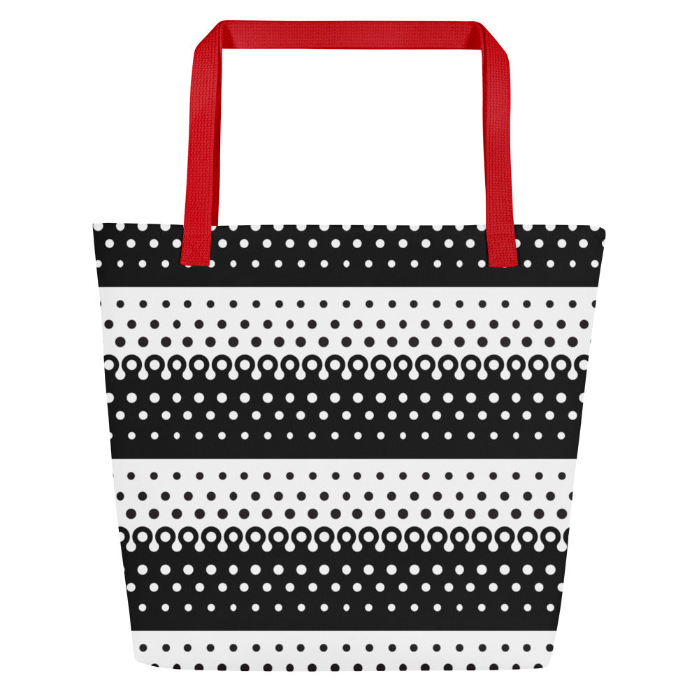 All-Over Print Large Tote Bag polka dot black and white