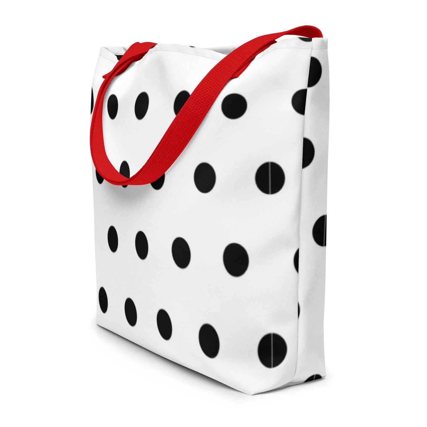 All-Over Print Large Tote Bag white with black pokadots