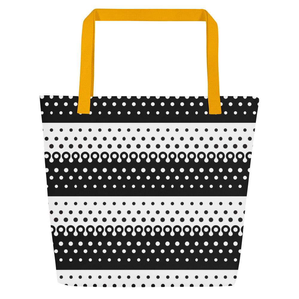 All-Over Print Large Tote Bag polka dot black and white