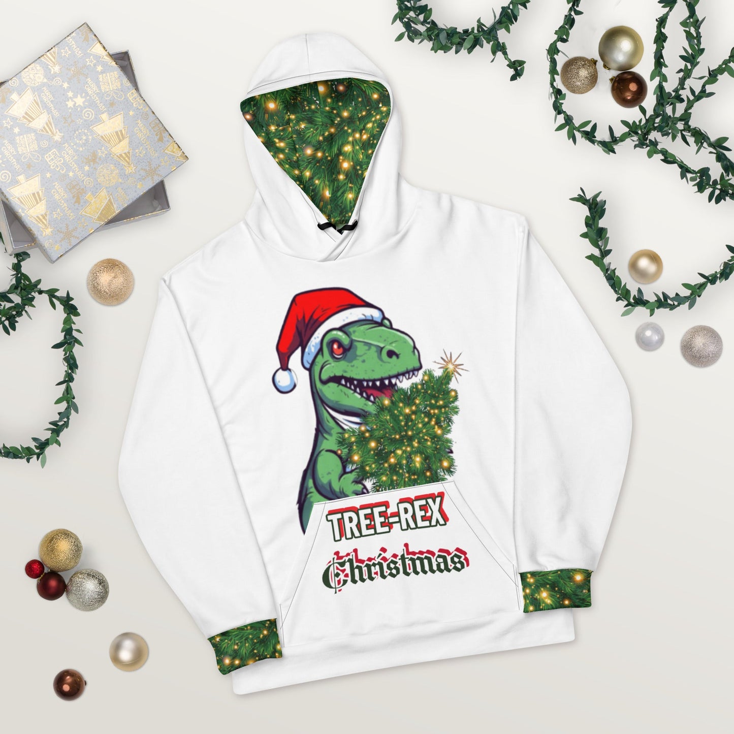 Unisex Hoodie Tree Rex style in white