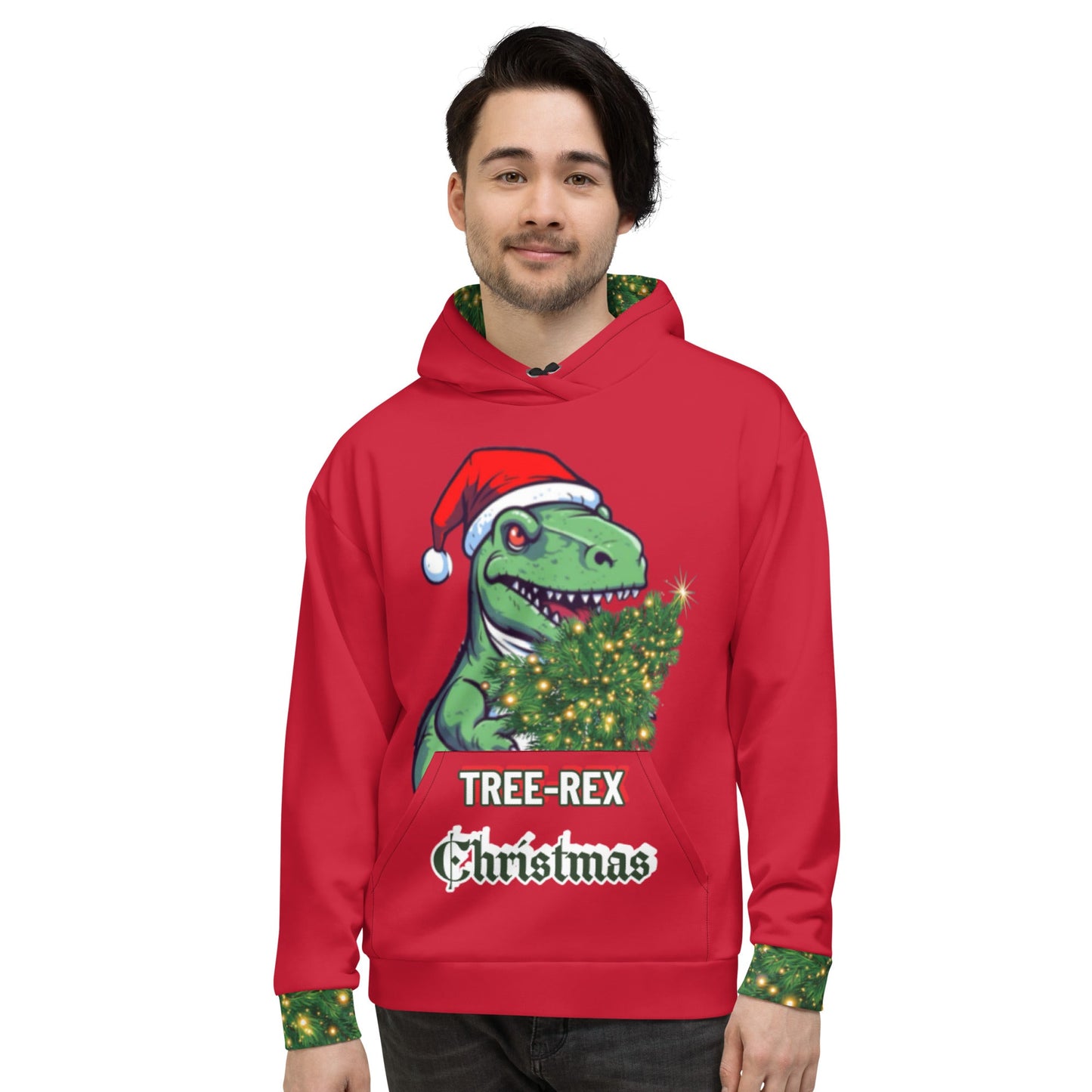 Unisex Hoodie - Tree-Rex Christmas in red