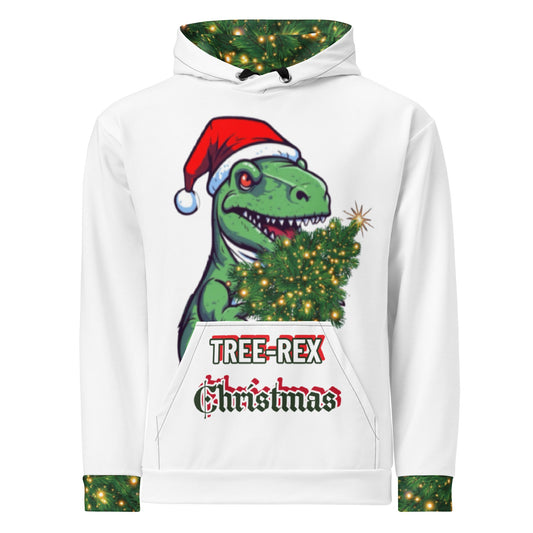 Unisex Hoodie - Tree Rex Christmas in white