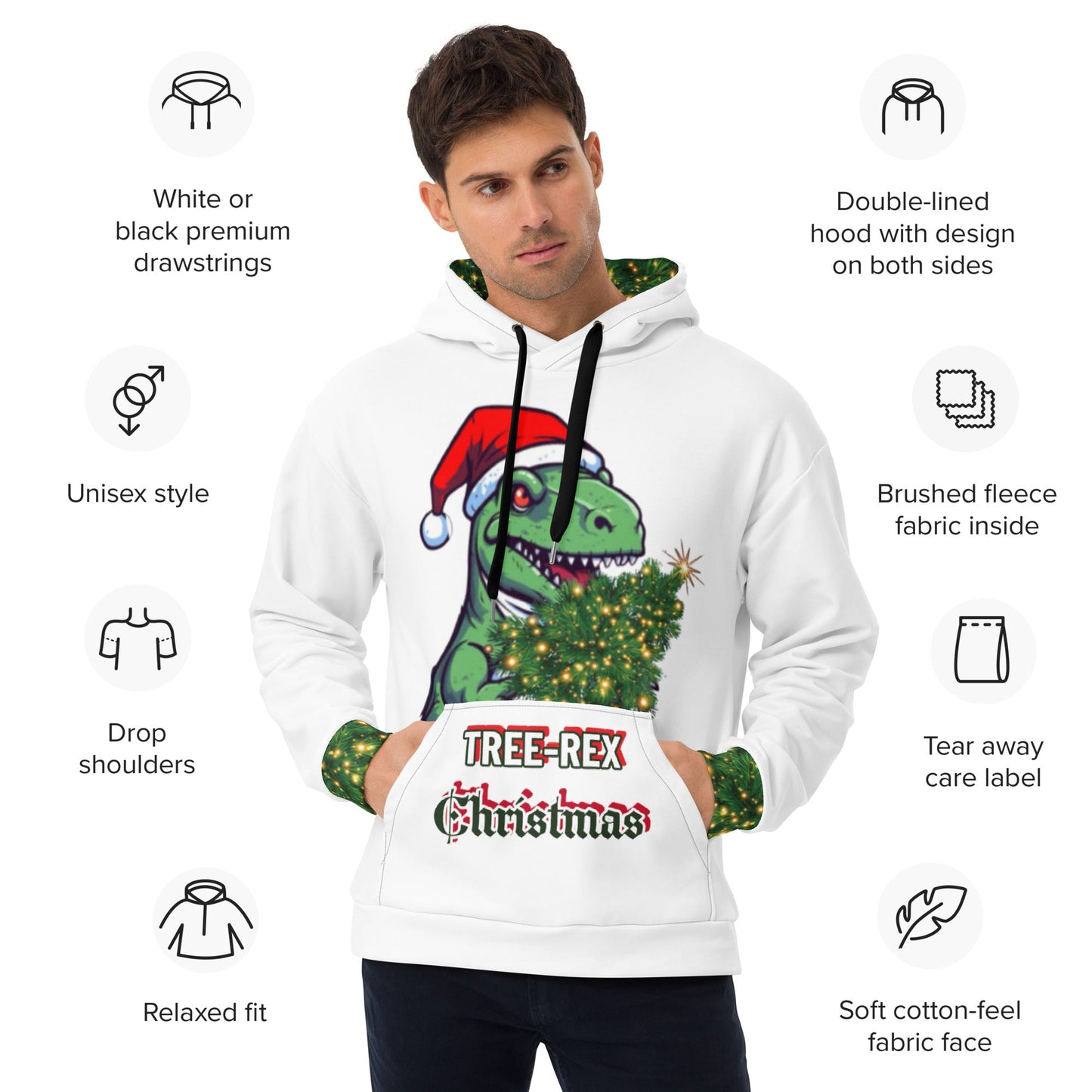 Unisex Hoodie - Tree Rex Christmas in white