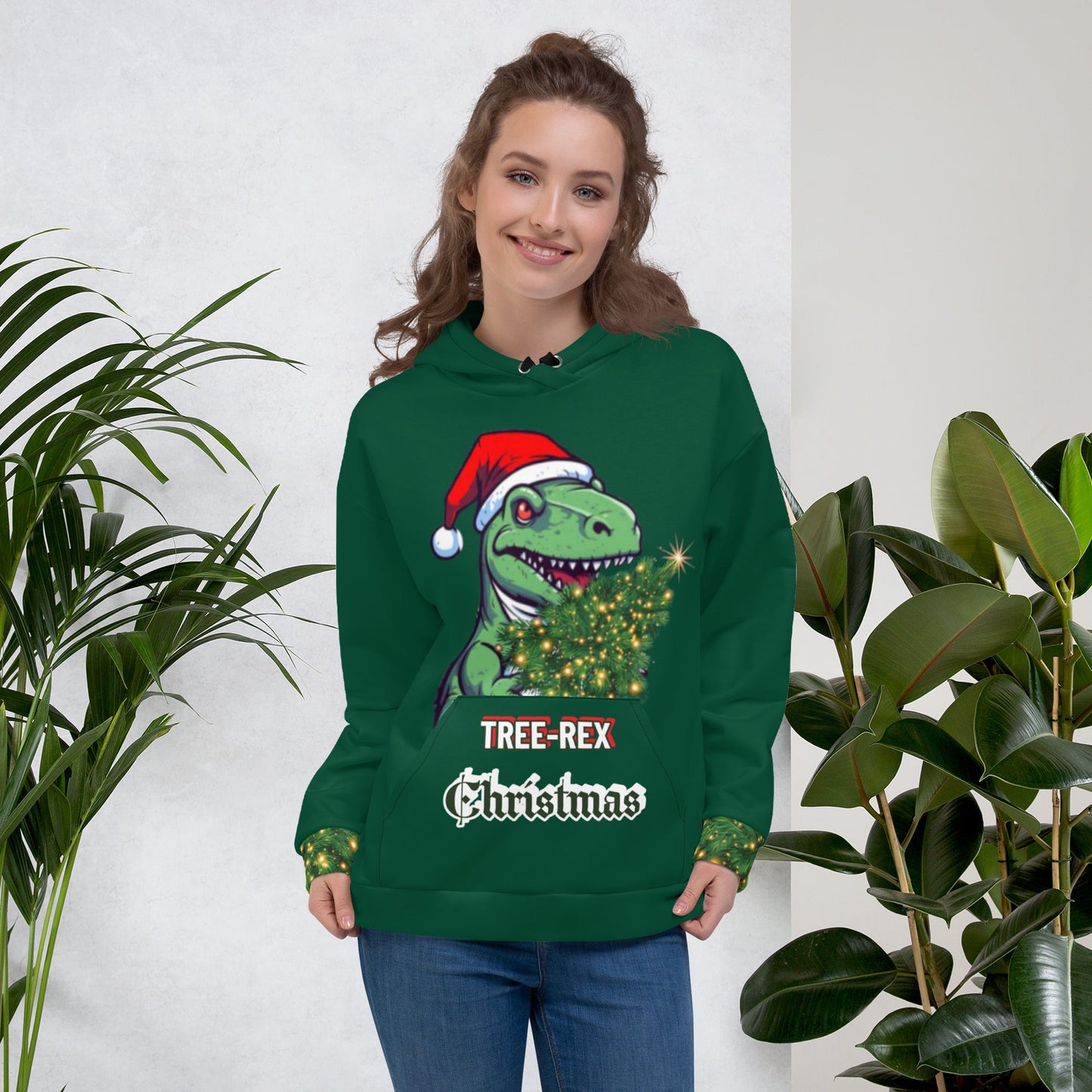 Unisex Hoodie - Tree Rex Christmas design in green