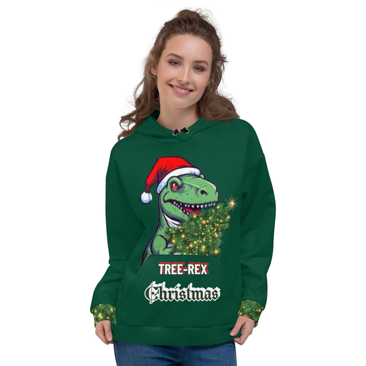 Unisex Hoodie - Tree Rex Christmas design in green
