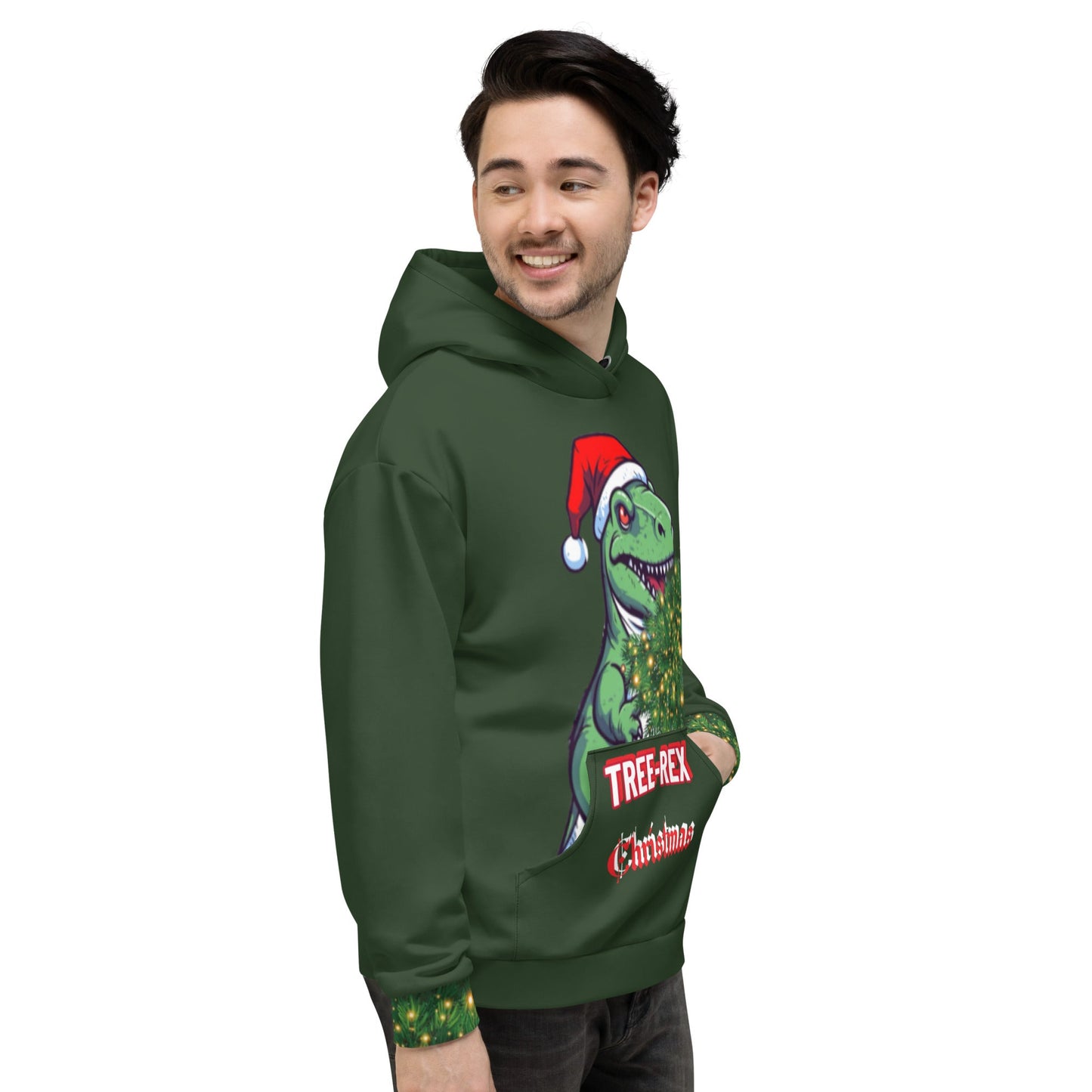 Christmas Unisex Hoodie Tree-Rex design in green