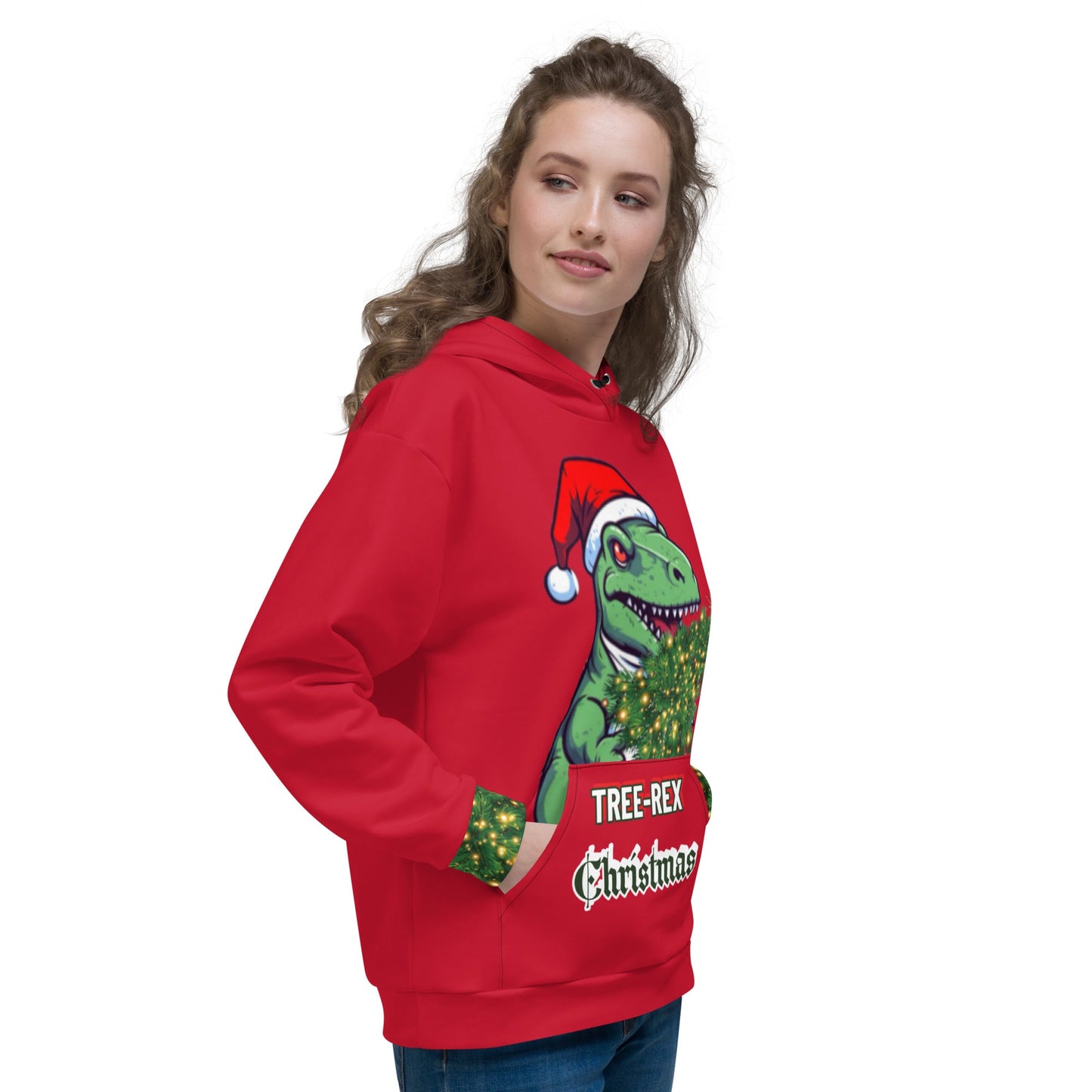 Christmas Unisex Hoodie Tree-Rex design in red