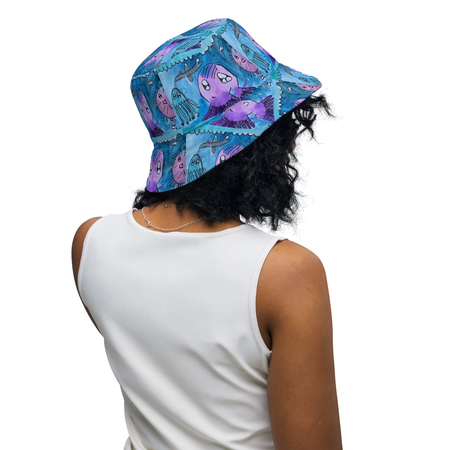Reversible bucket hat hand painted design under the sea design No. 1 both sides same deaign