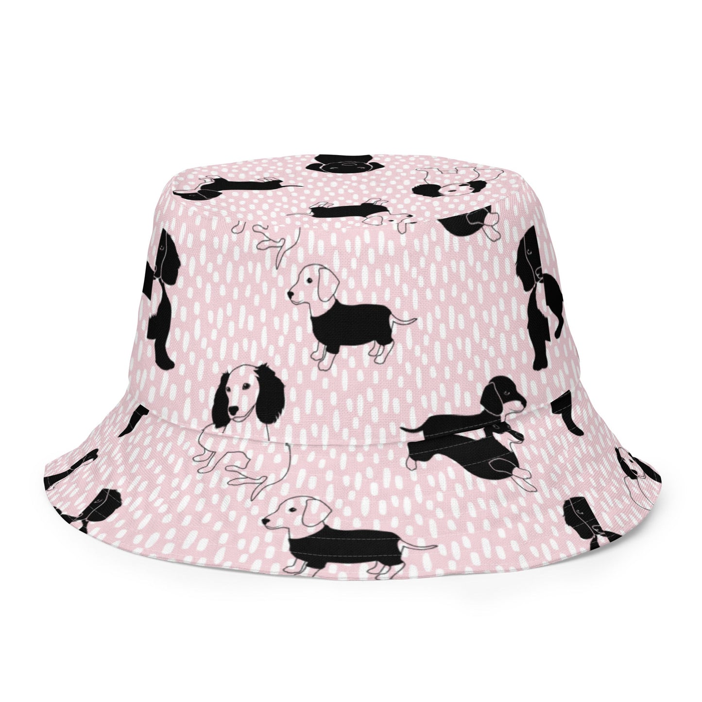 Reversible bucket hat dog design and pink