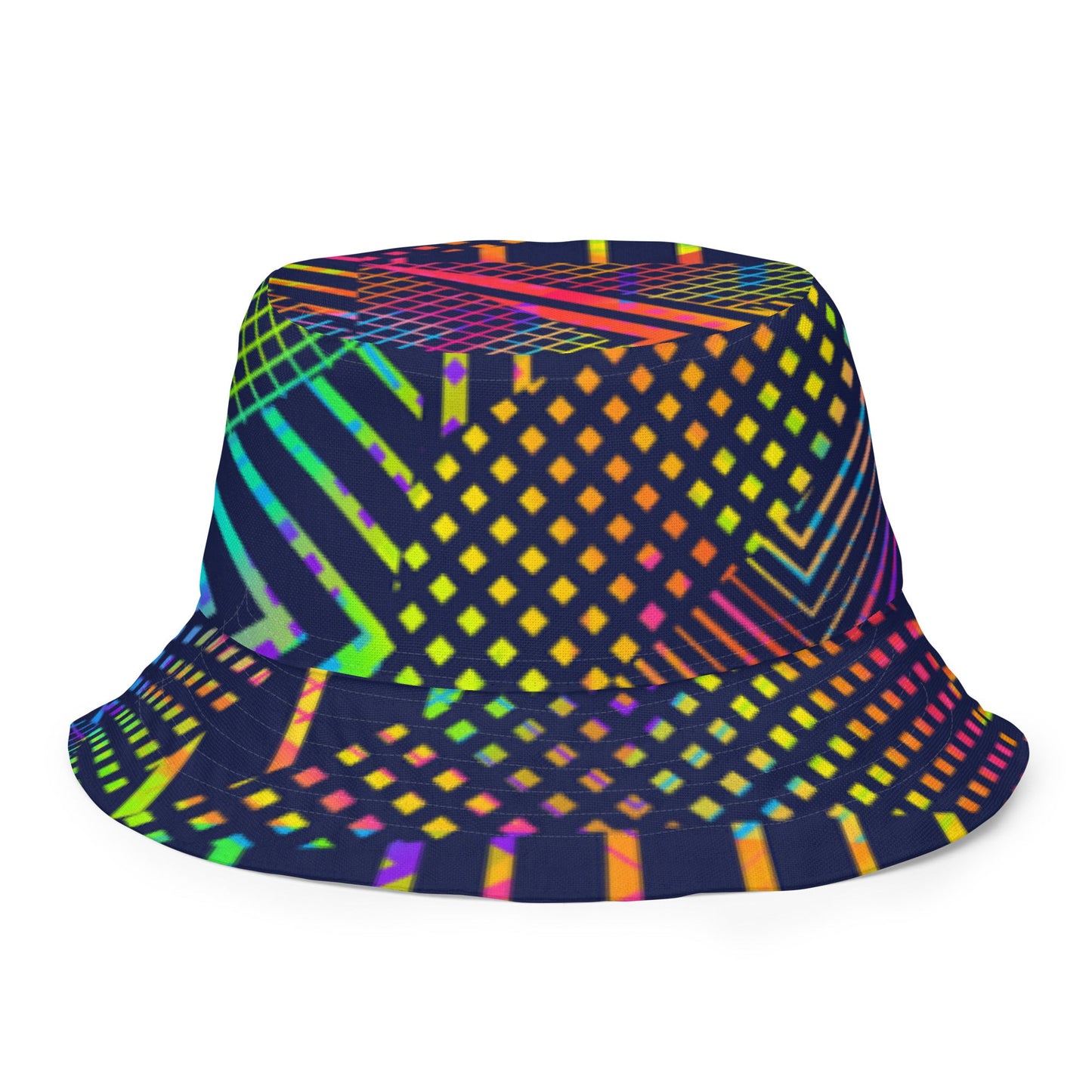 Reversible bucket hat geometric colorful lines with green on reverse design no. 1
