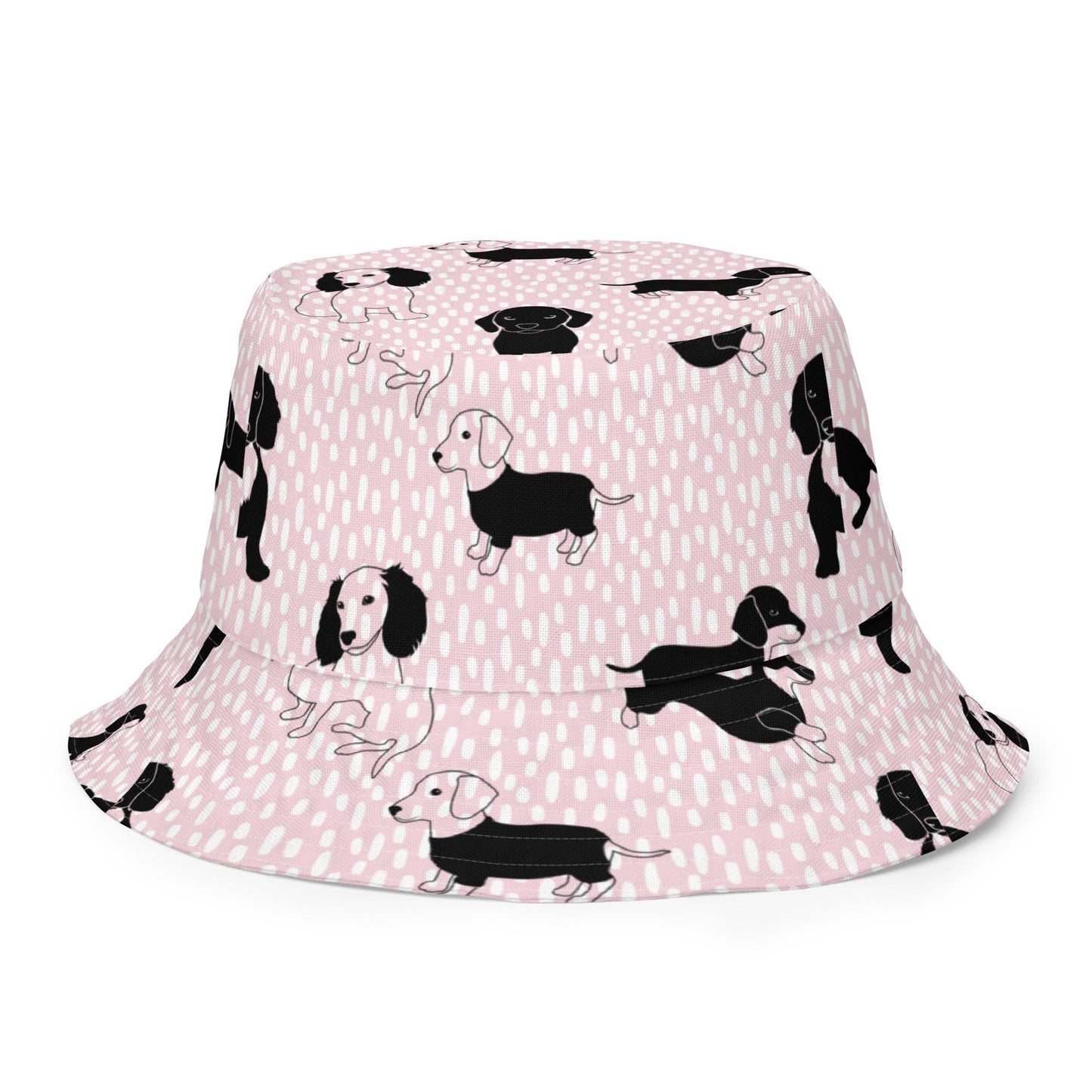 Reversible bucket hat dog design and pink