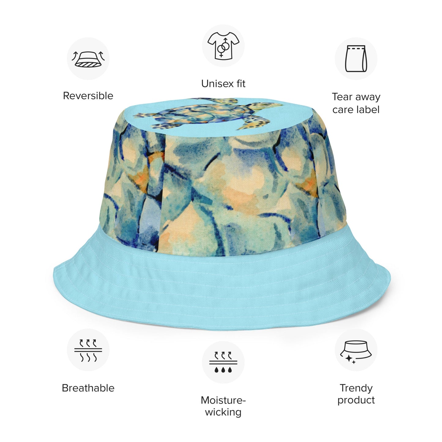 Reversible bucket hat Turtle Design No. 1