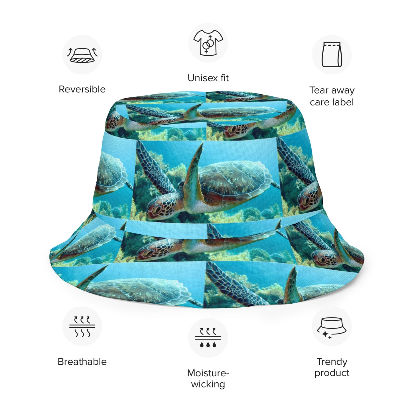 Reversible bucket hat Turtle Design No. 7
