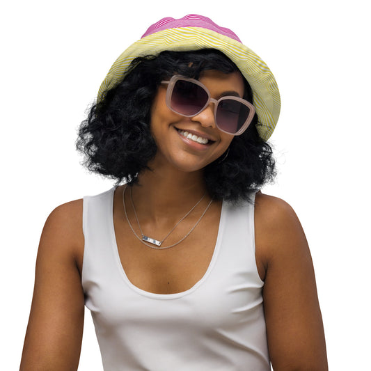 Reversible bucket hat spring pink and yellow design no. 1