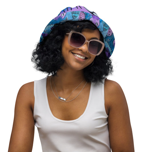 Reversible bucket hat hand painted design under the sea design No. 1 both sides same deaign