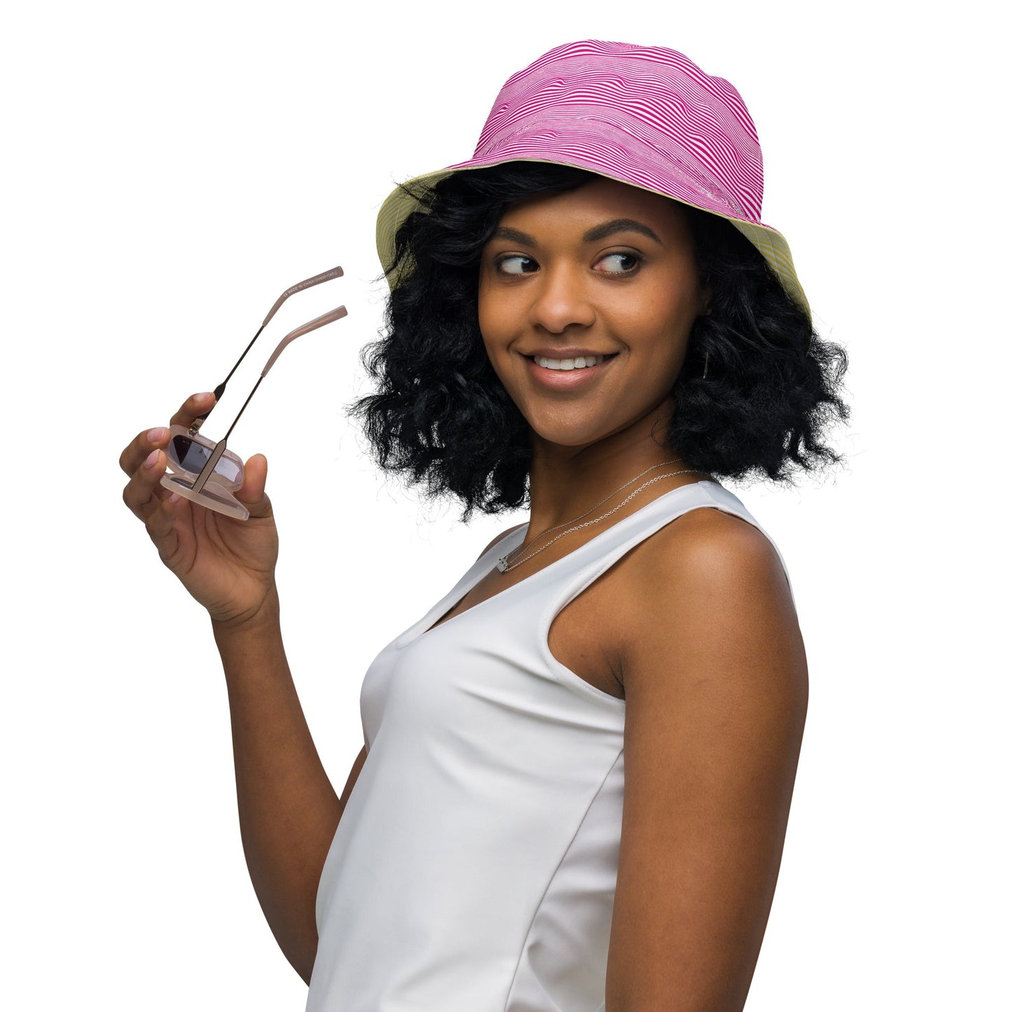 Reversible bucket hat spring pink and yellow design no. 1