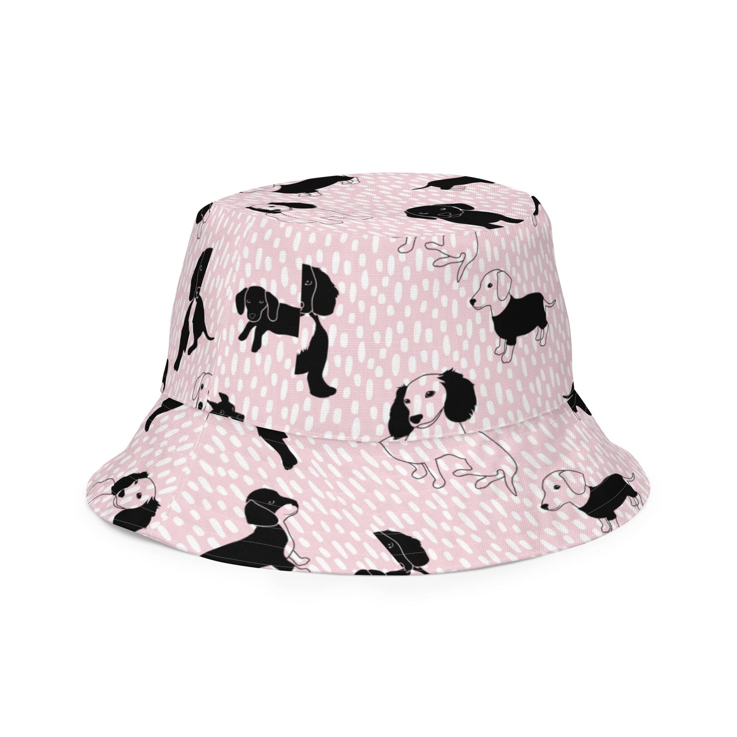 Reversible bucket hat dog design and pink