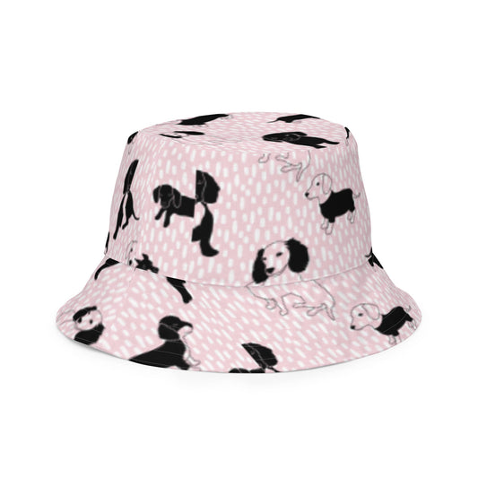 Reversible bucket hat dogs in pink and white design with pink on reverse no. 1