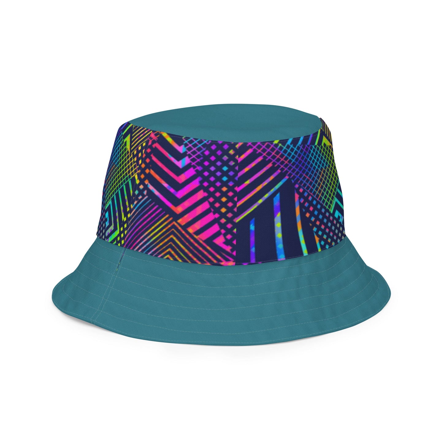 Reversible bucket hat geometric colorful lines with green on reverse design no. 1
