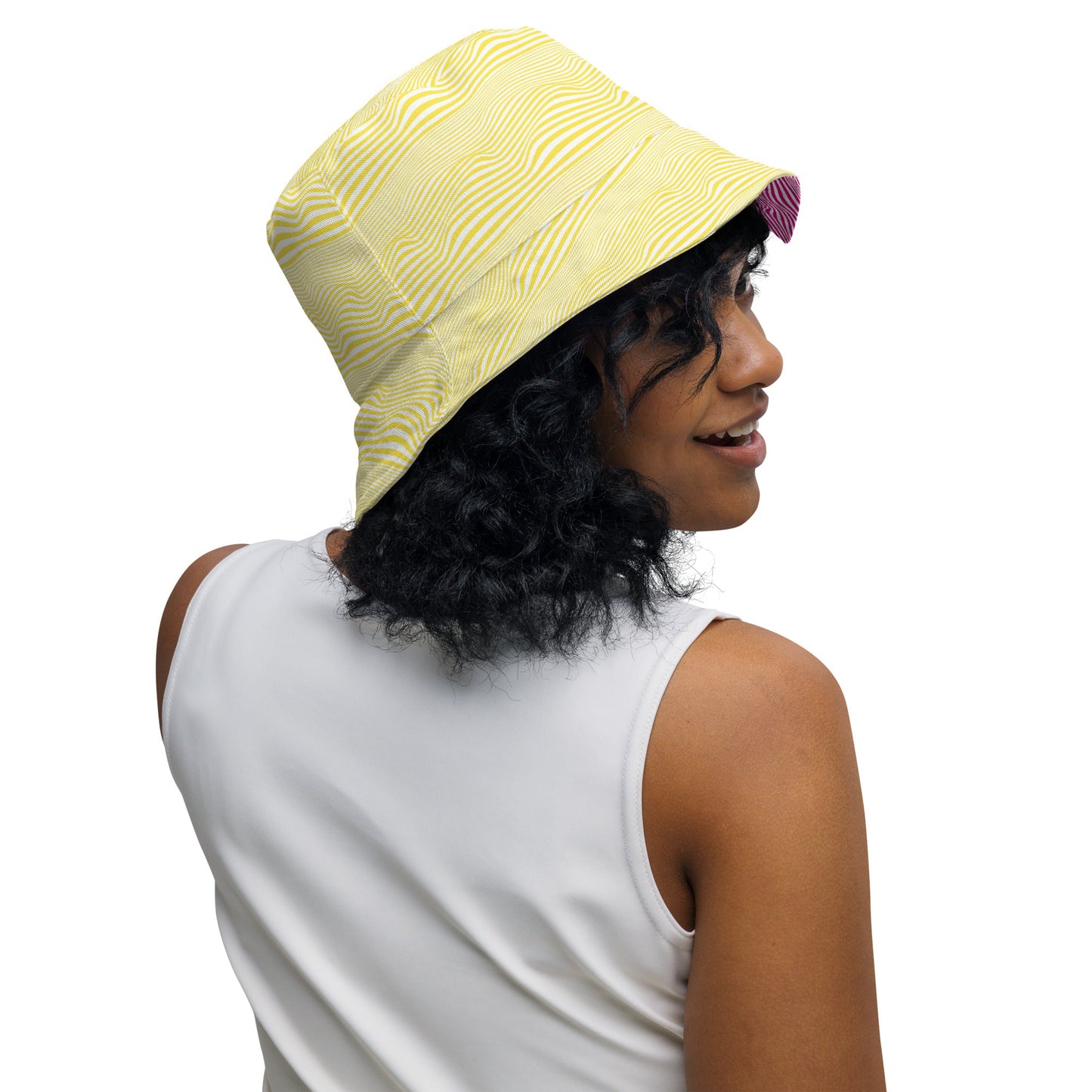 Reversible bucket hat spring pink and yellow design no. 1