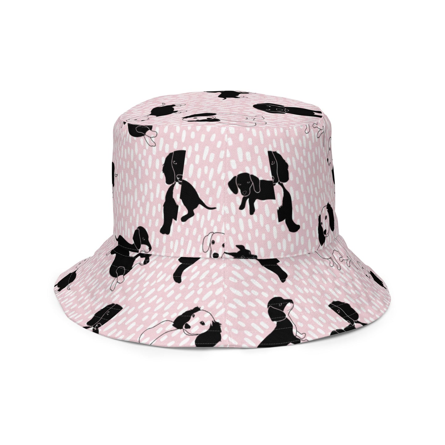 Reversible bucket hat dog design and pink