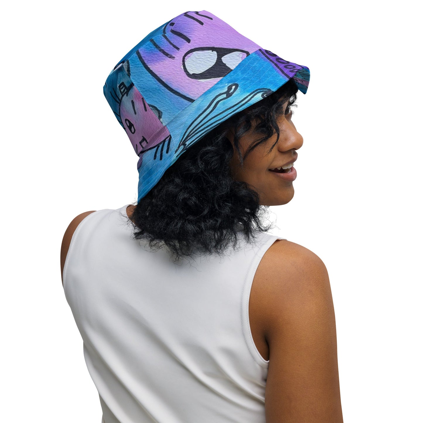 Reversible bucket hat hand painted design under the sea design No. 1 both sides same deaign