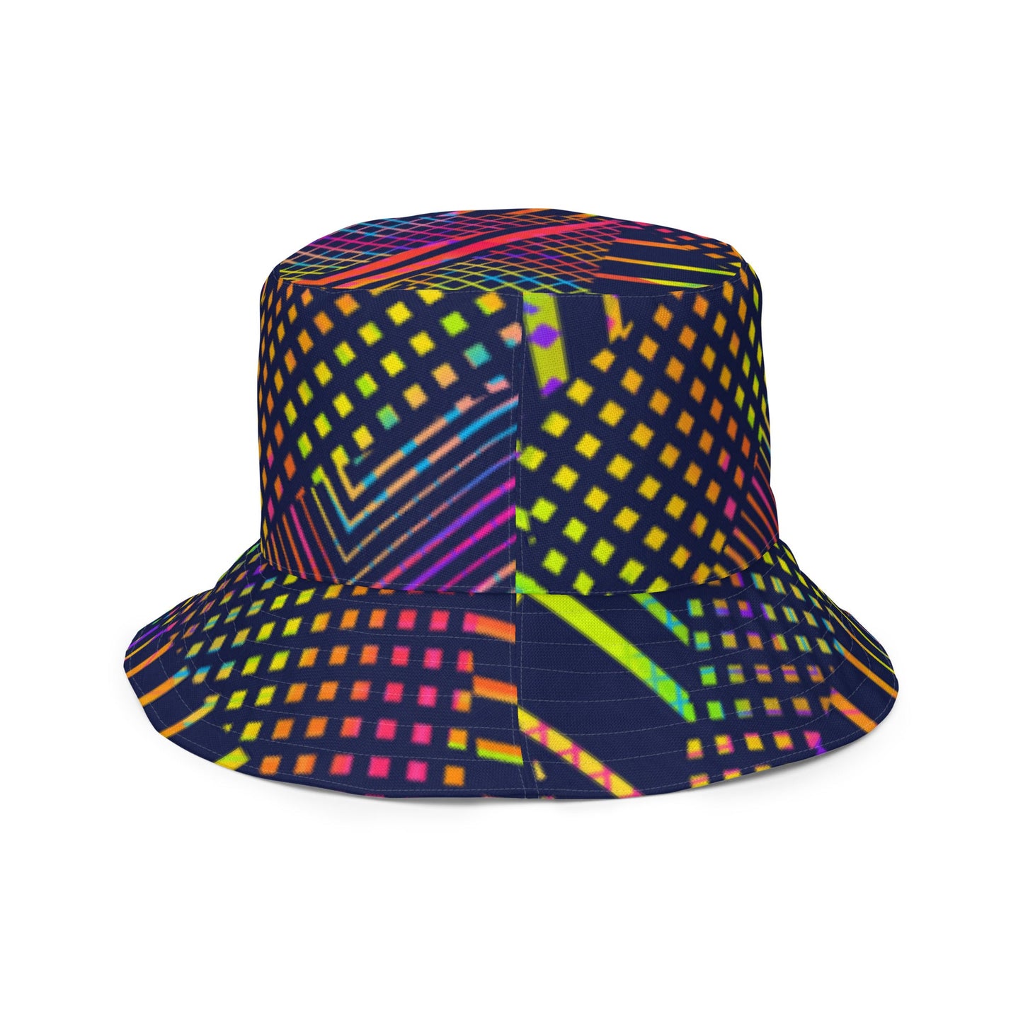 Reversible bucket hat geometric colorful lines with green on reverse design no. 1