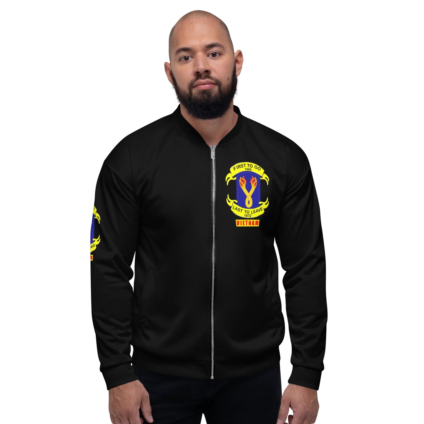 Vietnam Burning Ropes emblem Unisex Bomber Jacket in Black