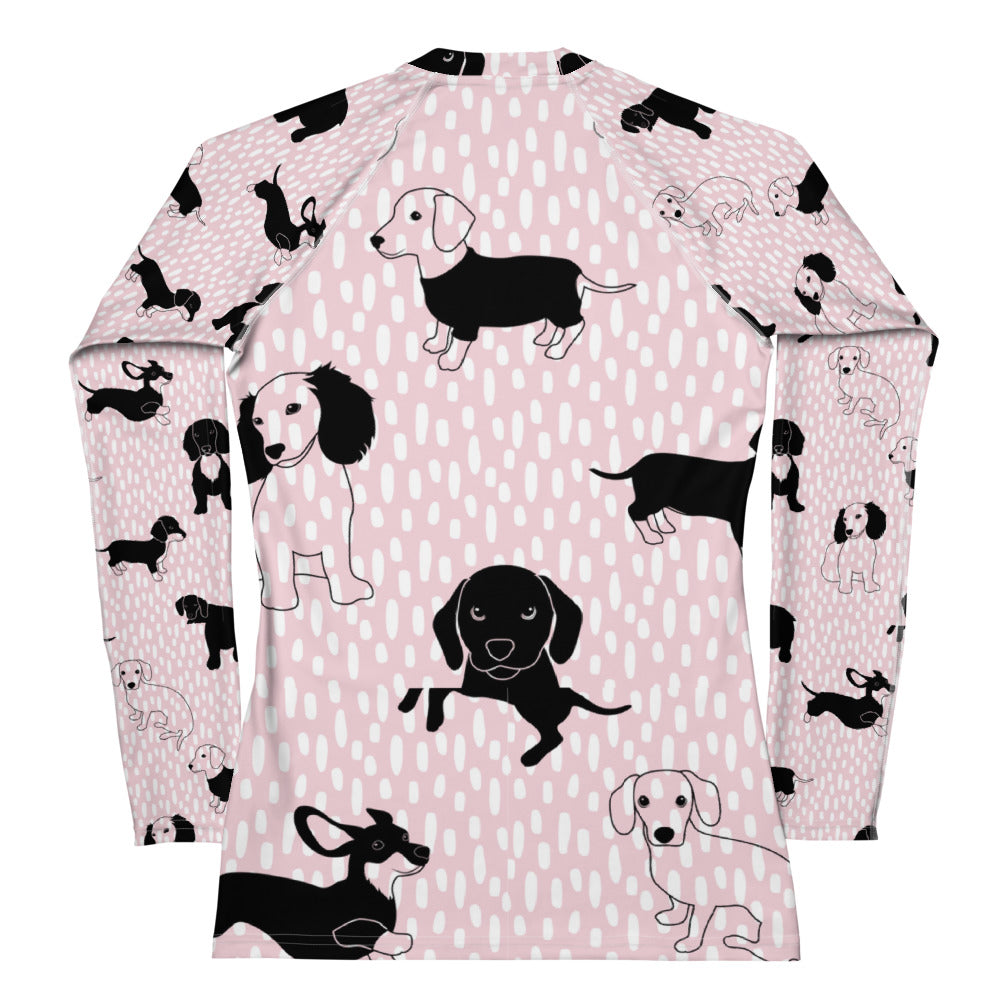 Rashguard - dog designs in pink and white Women's Rash Guard