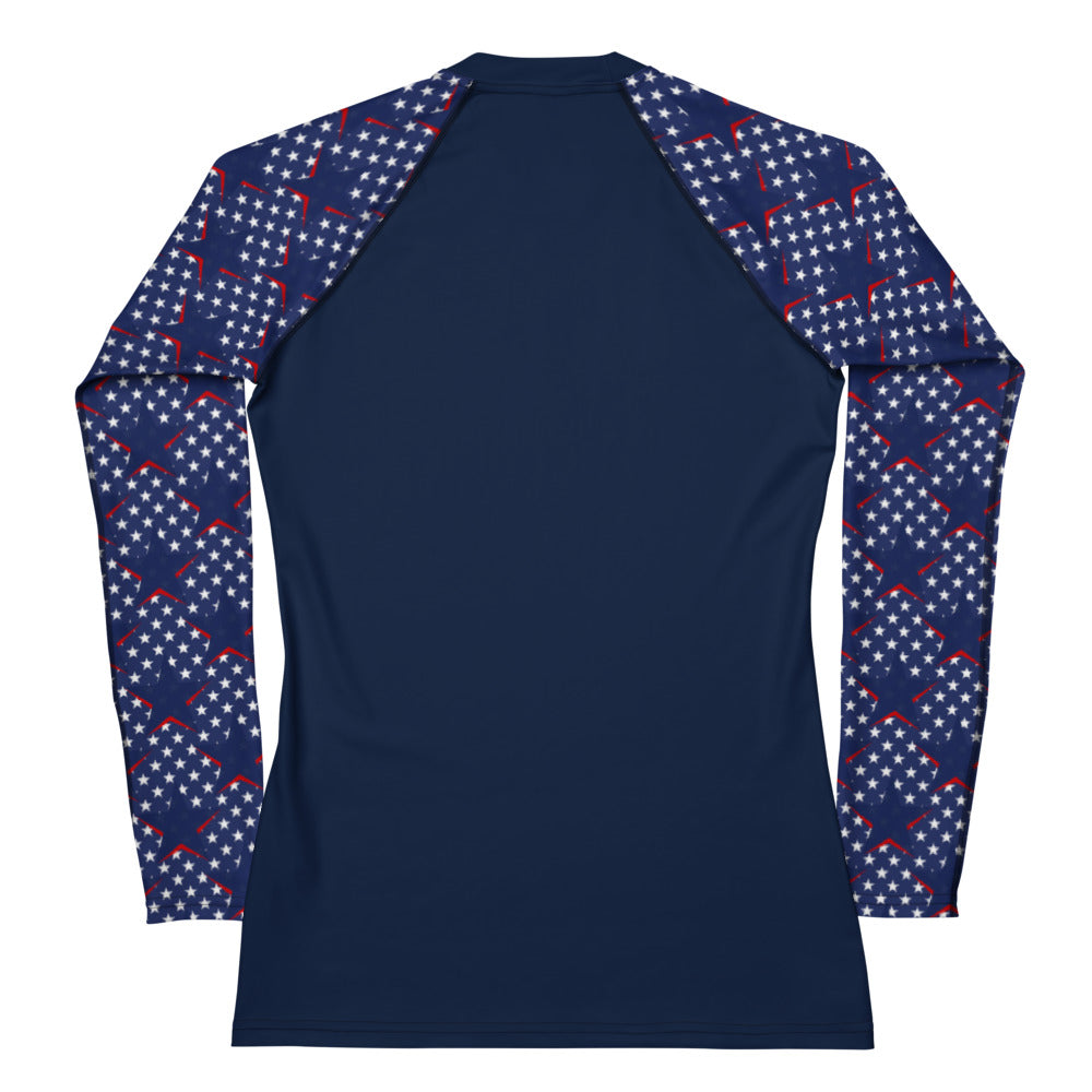 Rashguard - Women's Rash Guard dark blue with stars on sleeves