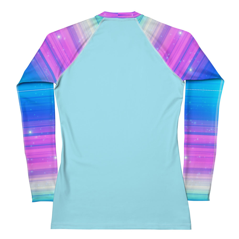 Women's Rash Guard Blue with Blue and Purple sleeves