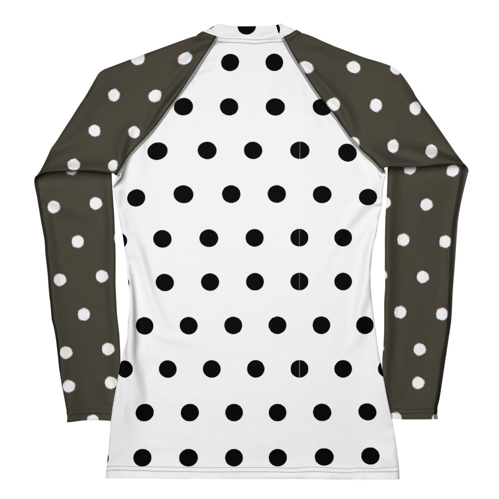 Women's Rash Guard black and white pokadot