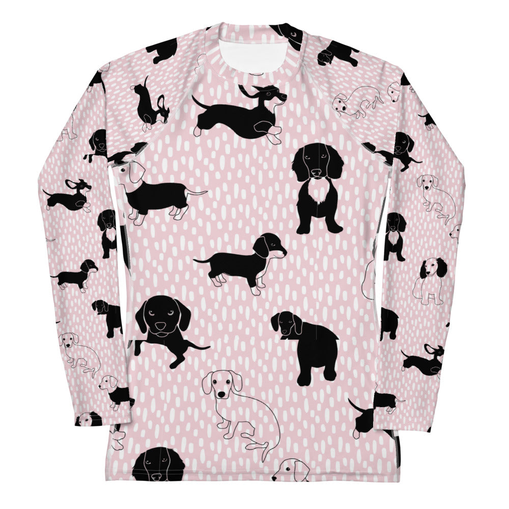 Rashguard - dog designs in pink and white Women's Rash Guard