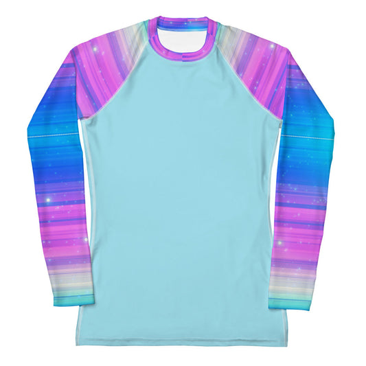 Women's Rash Guard Blue with Blue and Purple sleeves