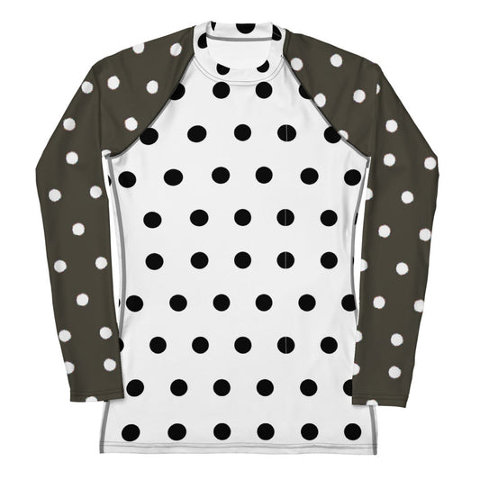 Women's Rash Guard black and white pokadot