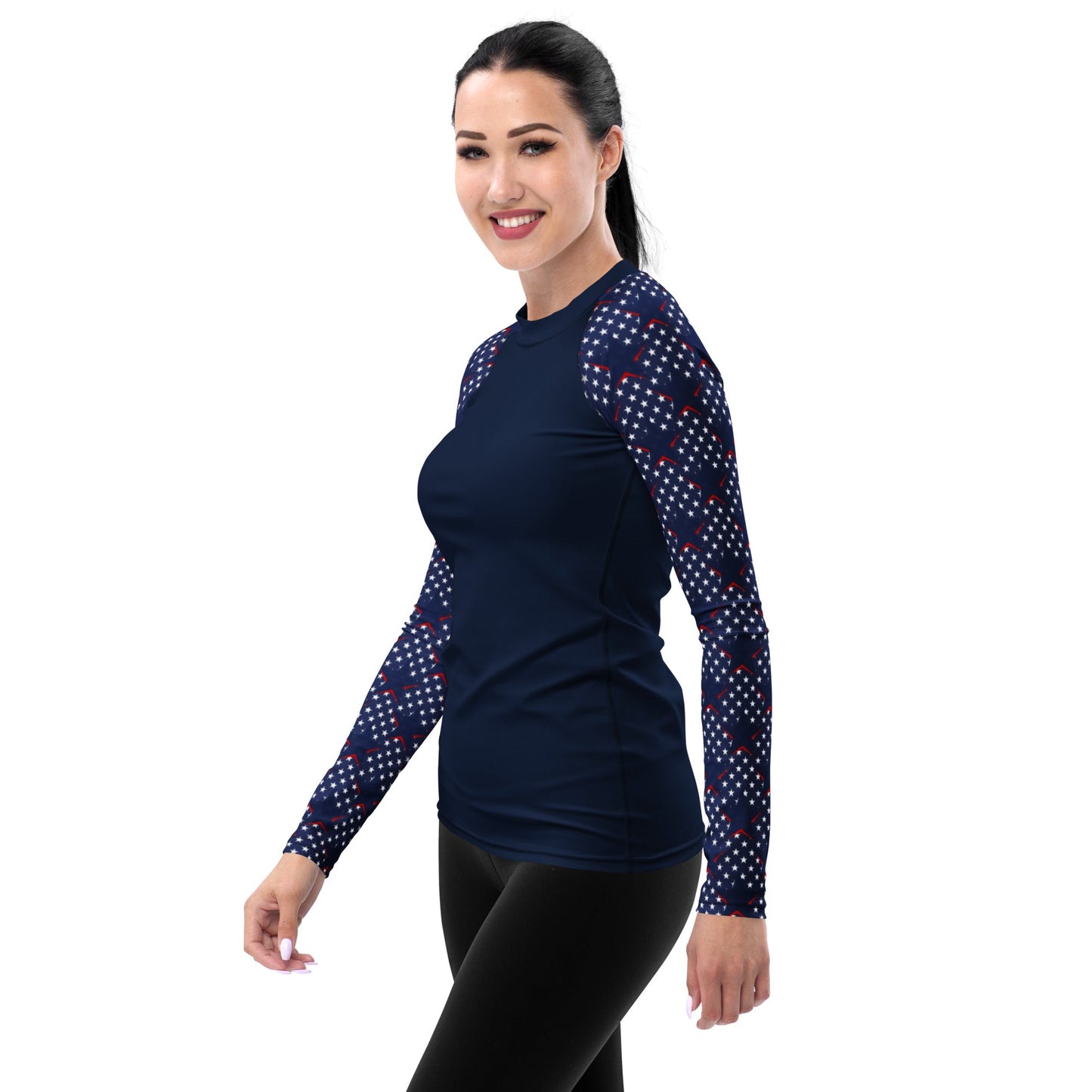 Rashguard - Women's Rash Guard dark blue with stars on sleeves