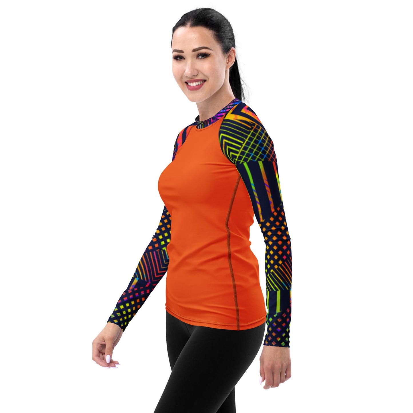 Rashguard - Women's Rash Guard Orange with edgy colorful sleeves