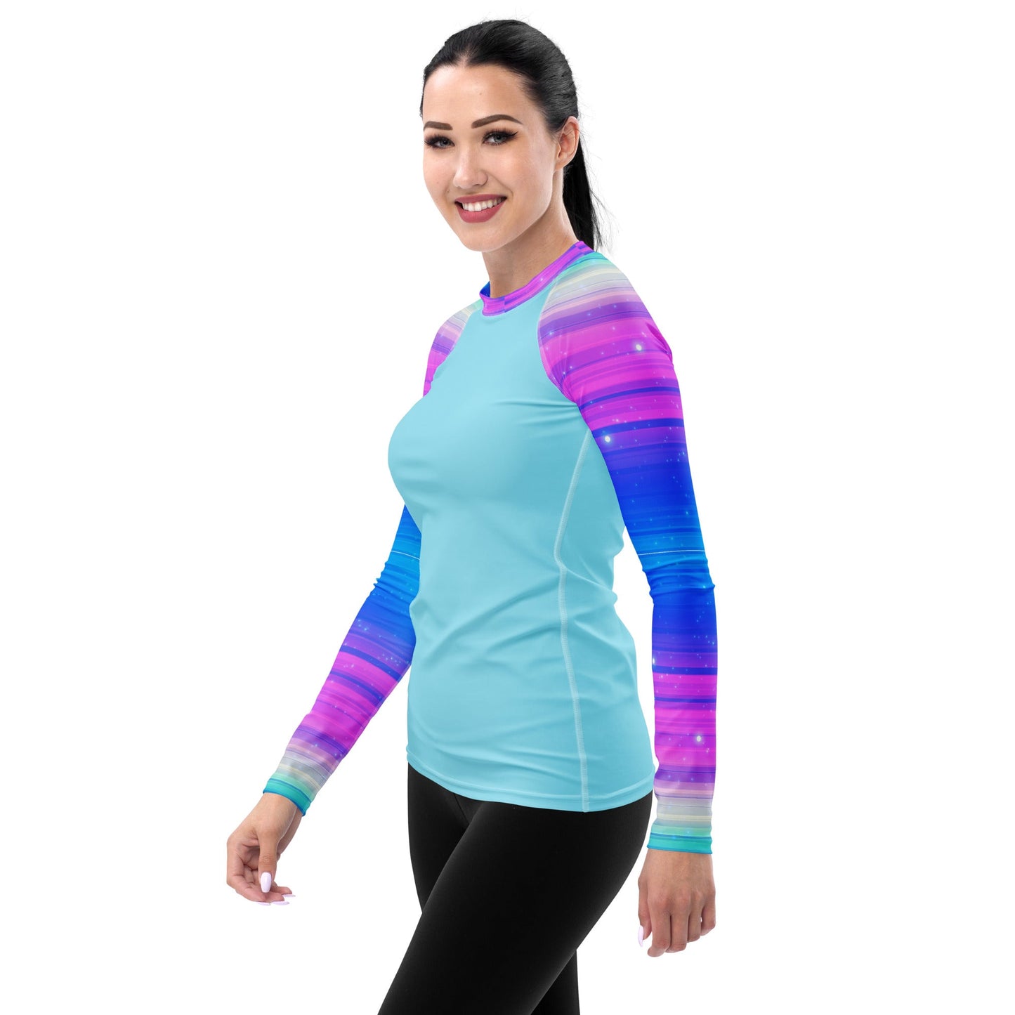 Women's Rash Guard Blue with Blue and Purple sleeves