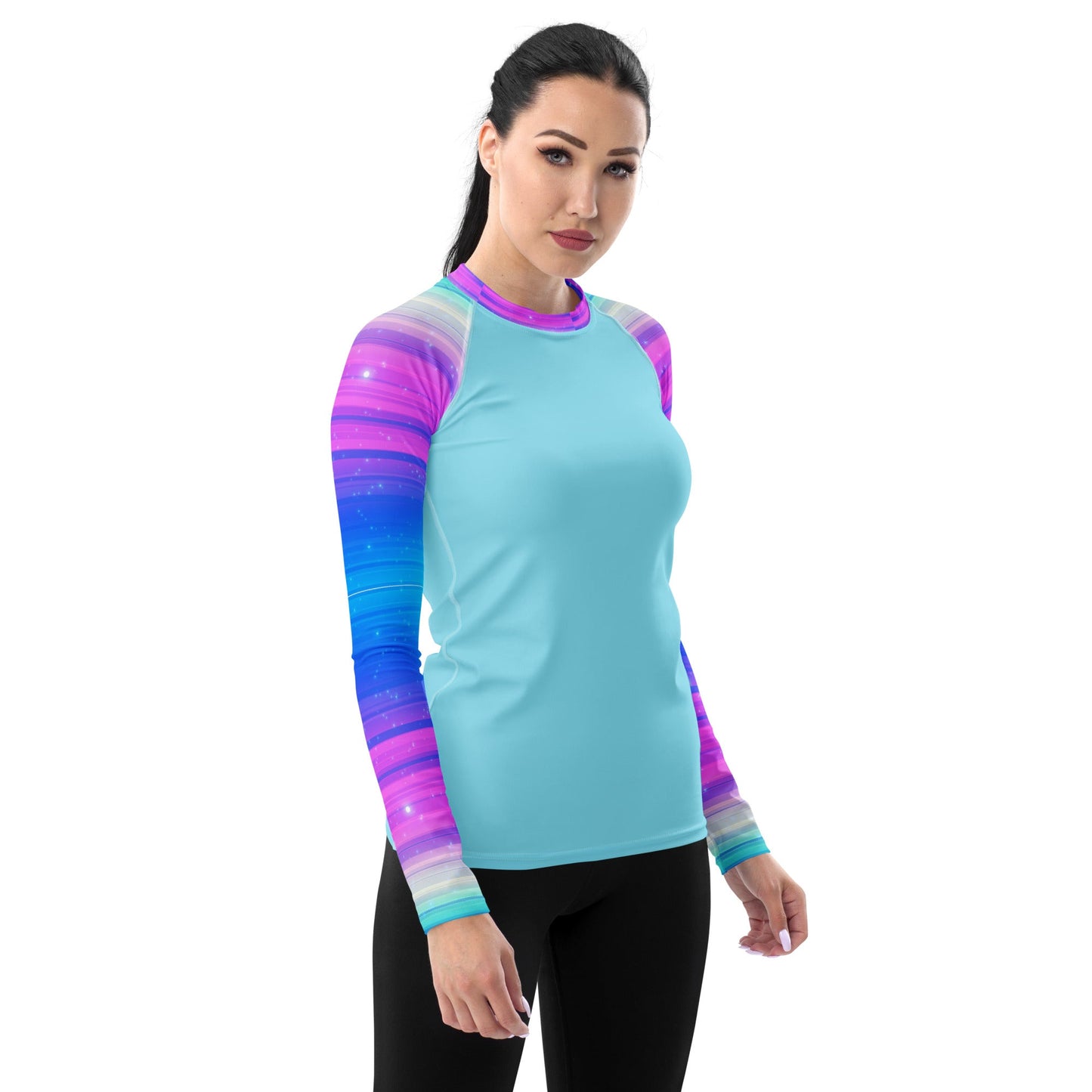 Women's Rash Guard Blue with Blue and Purple sleeves