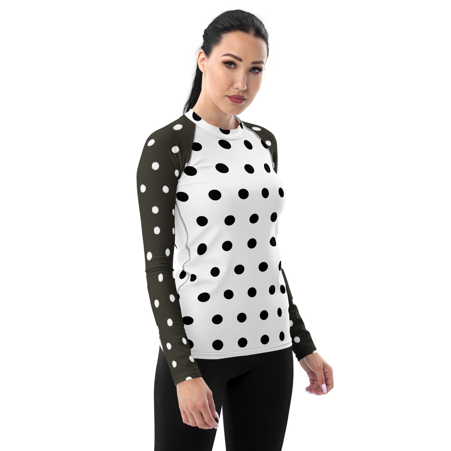 Women's Rash Guard black and white pokadot