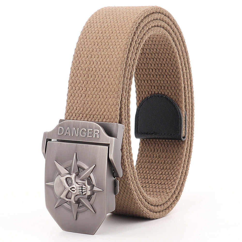 Panama Canal Zone Veterans - Skull Alloy Thickened Canvas Belt Lengthened Automatic Buckle