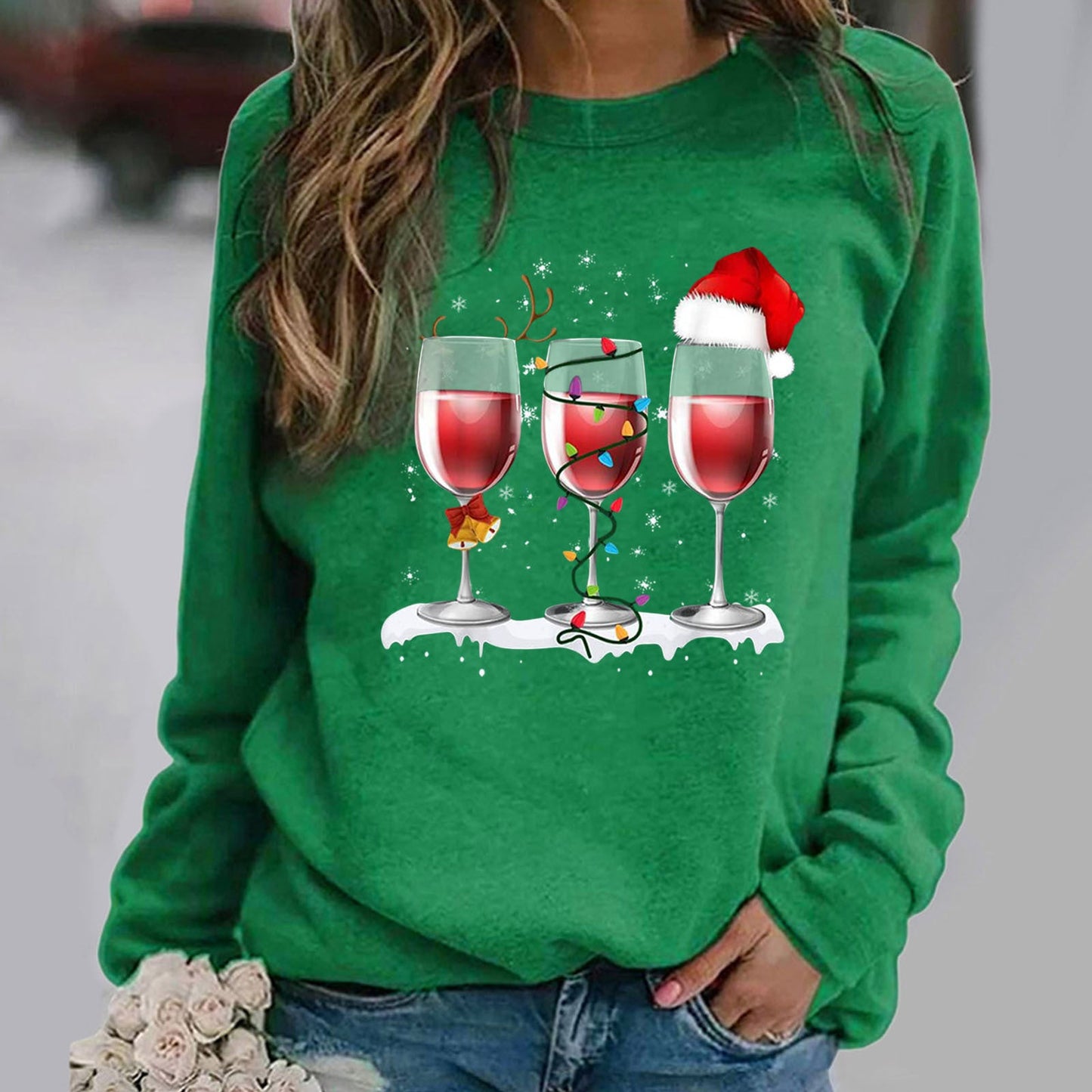 Women’s Long sleeve pullover - Printed Long Sleeve Round-neck Sweater For Women