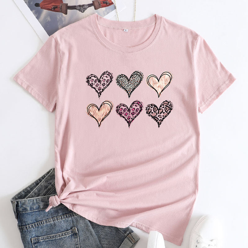 Women’s Tshirt - Women's Fashion Casual Love Printed Cotton Round Neck Short Sleeve