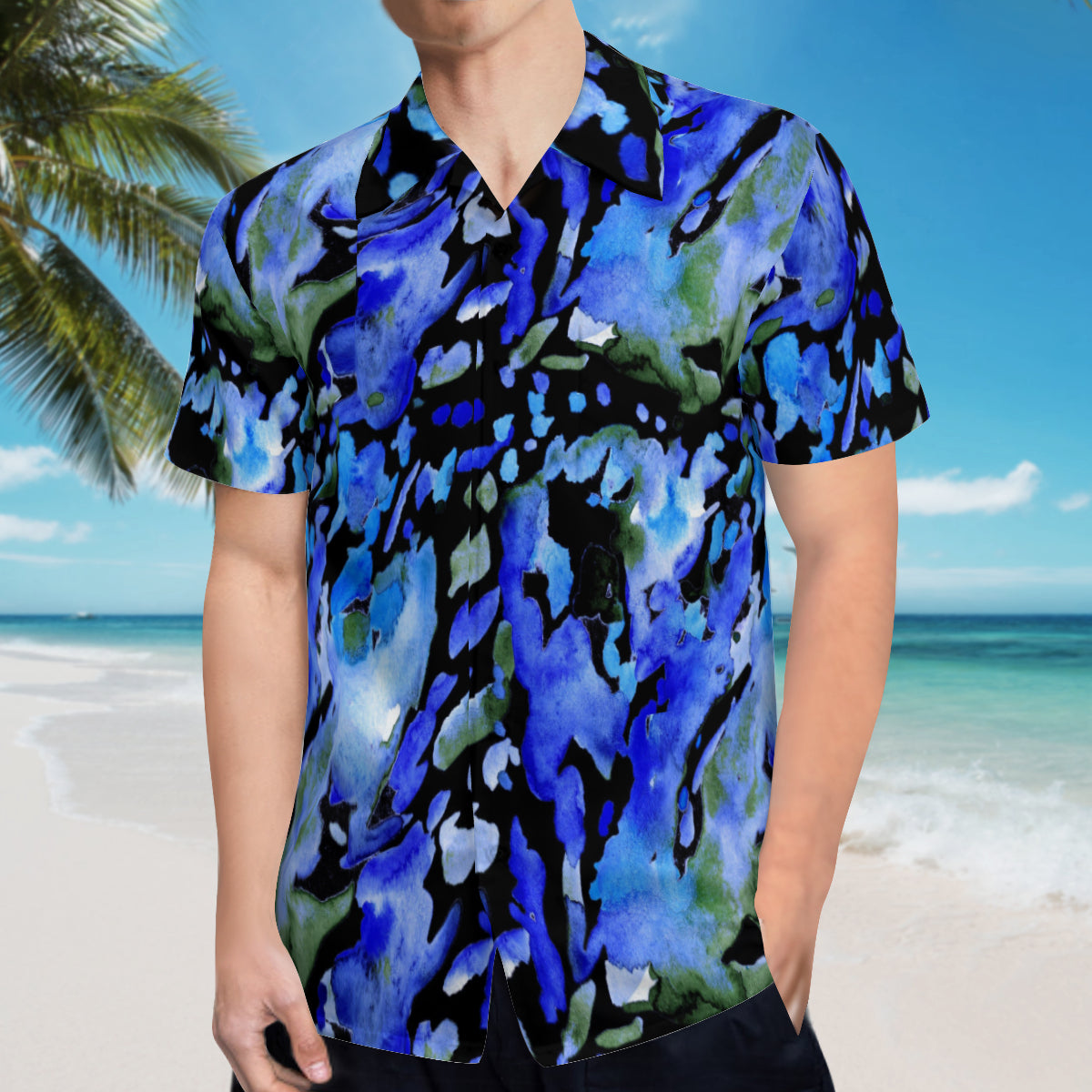 Button up shirt - Black, blue and green