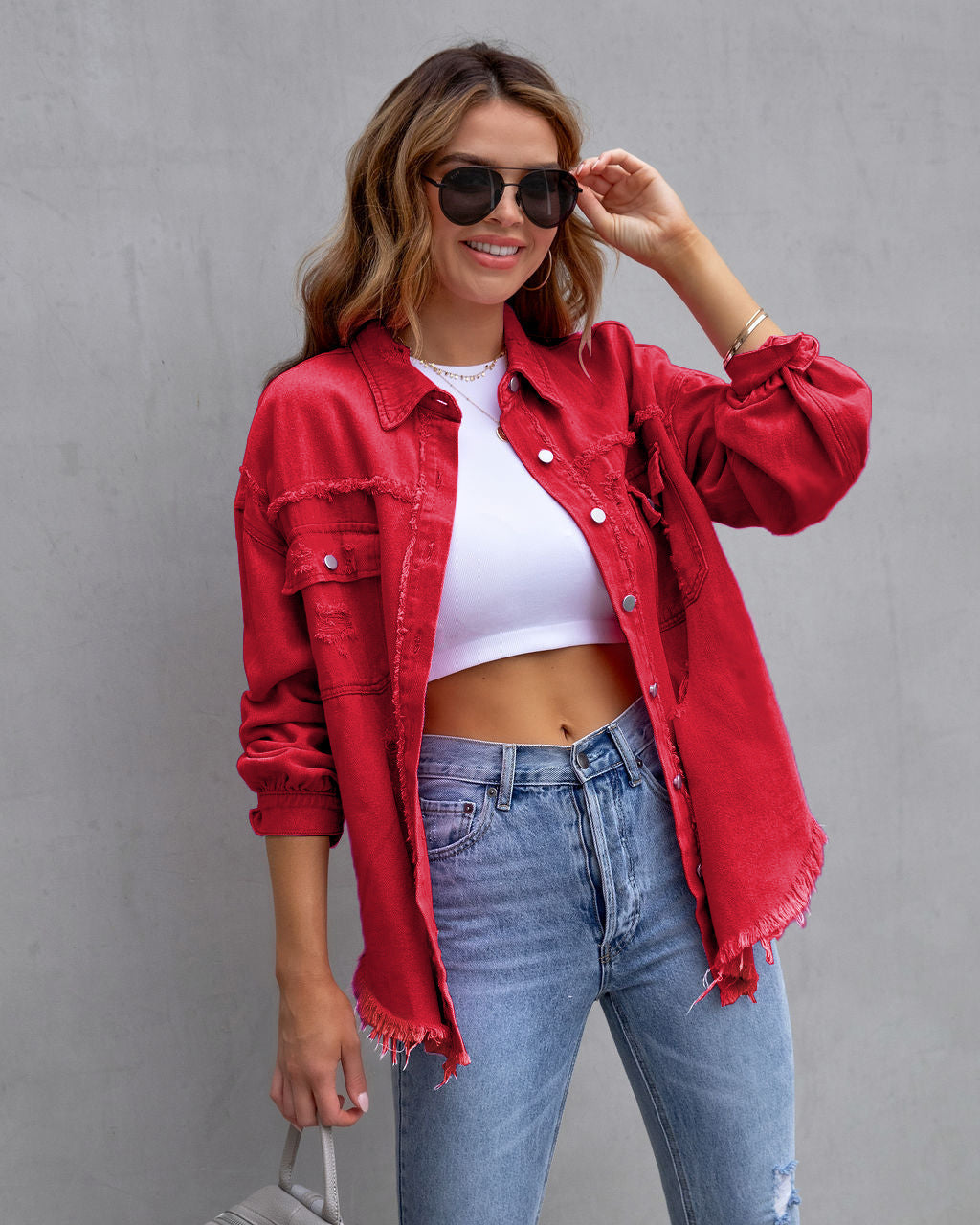Women’s Jacket - Fashion Ripped Shirt Jacket Female Autumn And Spring Casual Tops Womens Clothing