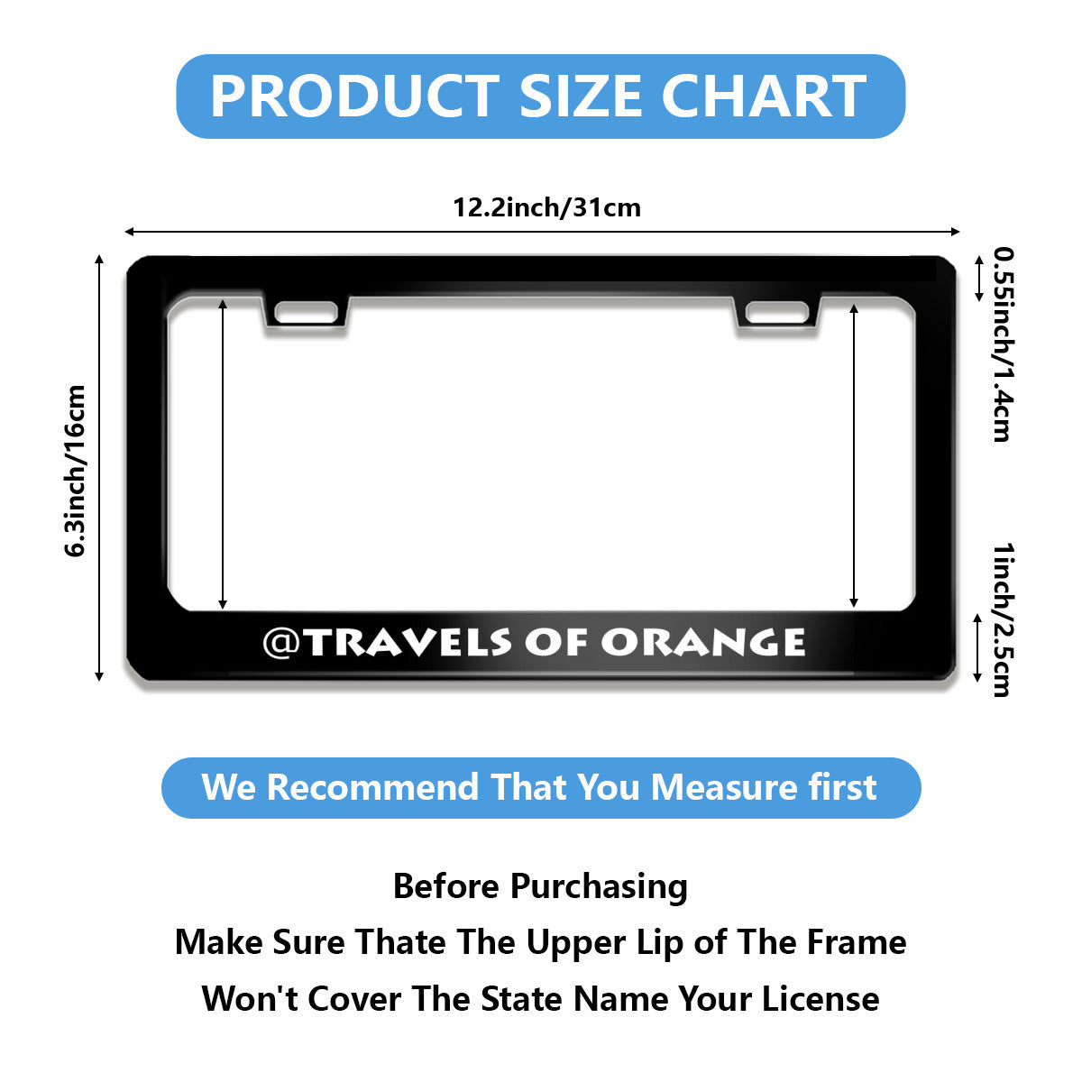 Standard U.S. License plate frame cover with two holes