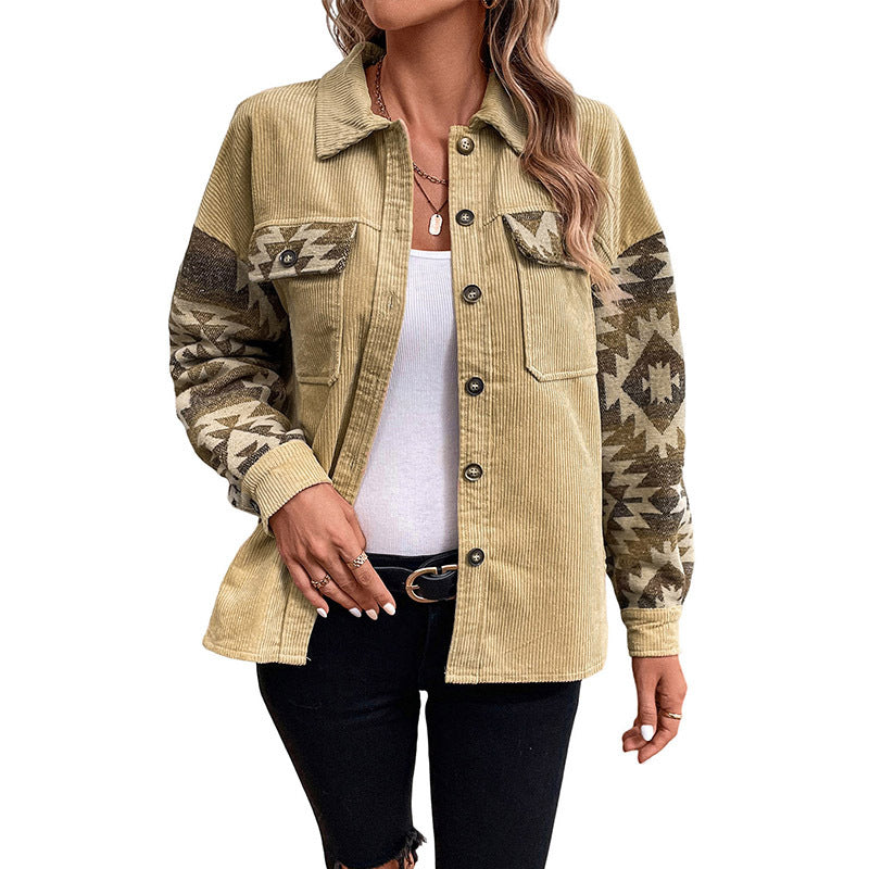 Women’s Jacket - Fashion Print Stitching Lapel Jacket