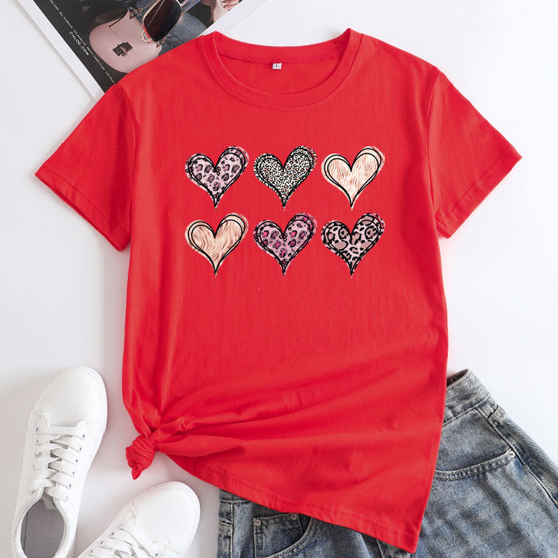 Women’s Tshirt - Women's Fashion Casual Love Printed Cotton Round Neck Short Sleeve