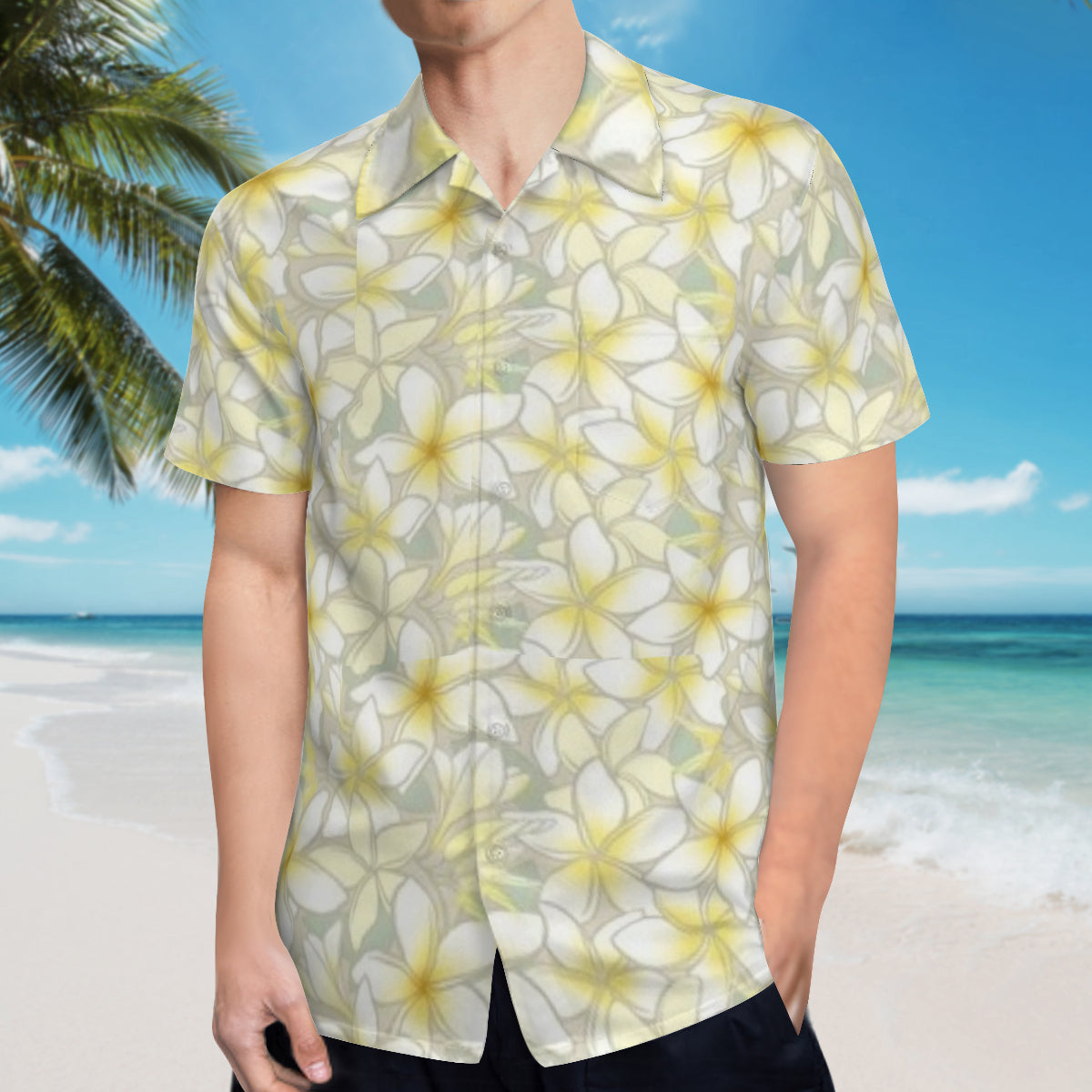 Hawaiian Shirt - Grey and yellow flowers